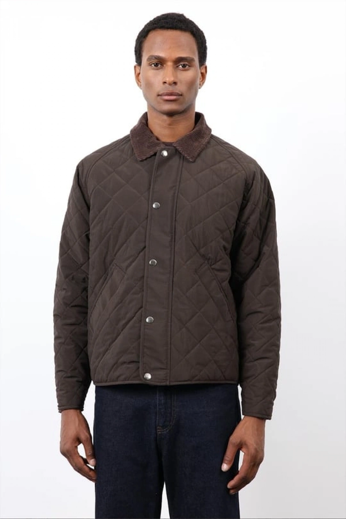 Erkek Owersize Kalıp Yakası Kadife Baklava Desenli Mont- Haki