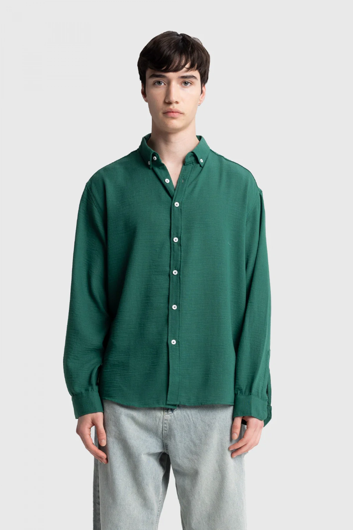 Erkek Owersize Keten Gömlek- Benettin -Yeşil