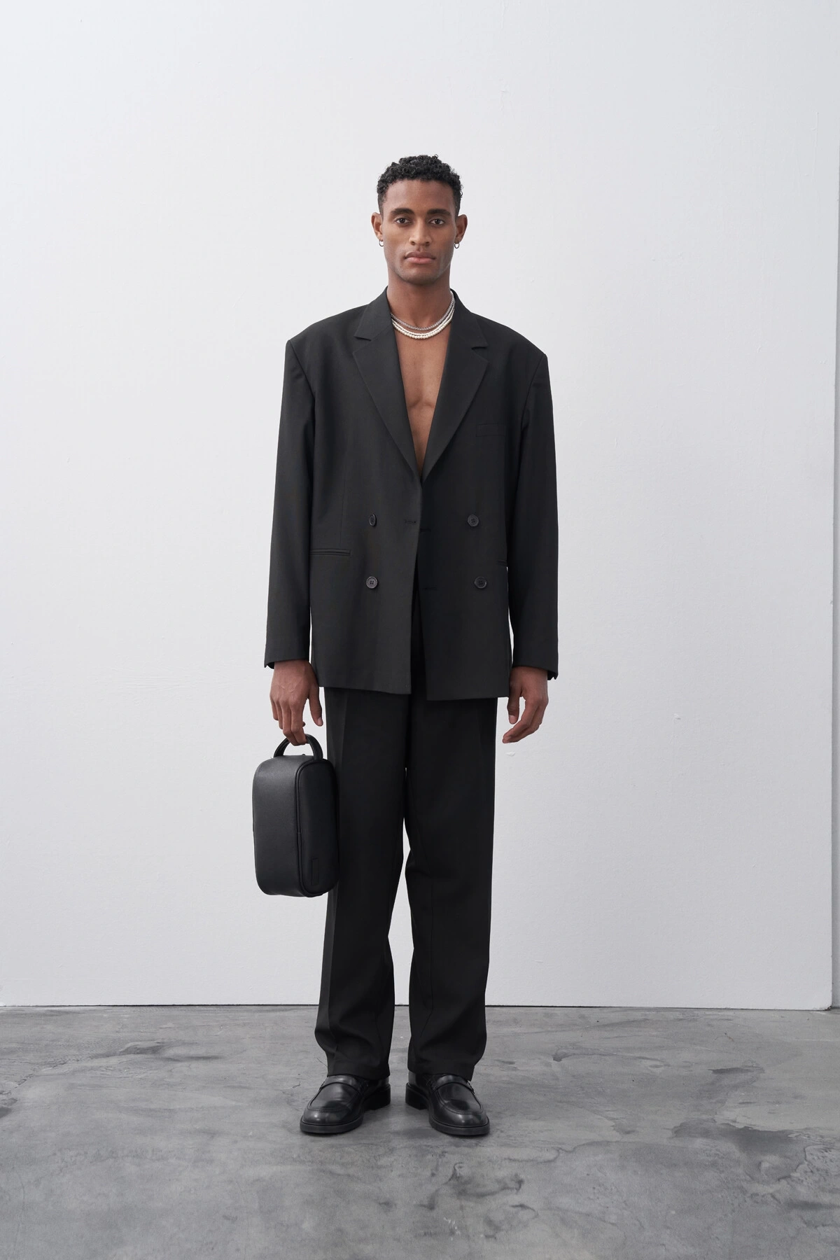 Erkek Owersıze Kruvaze Takım Elbise-Siyah