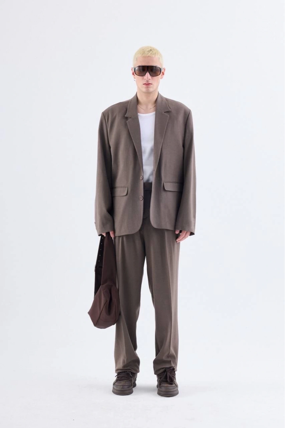 Erkek Owersıze Likralı Takım Elbise-Kahve