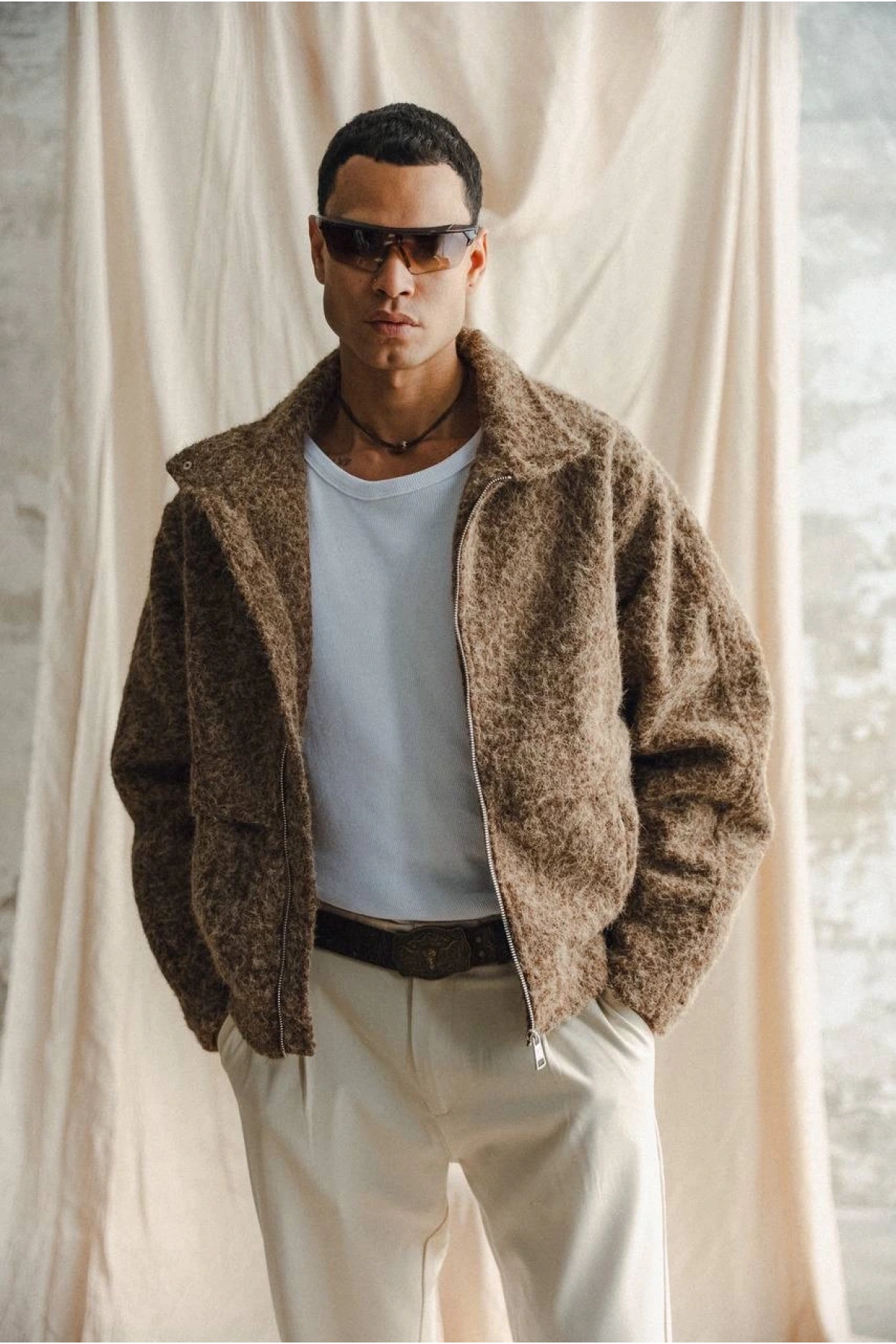 Erkek Owersıze Önü Fermuarlı Kaşe Mont - Kahverengi