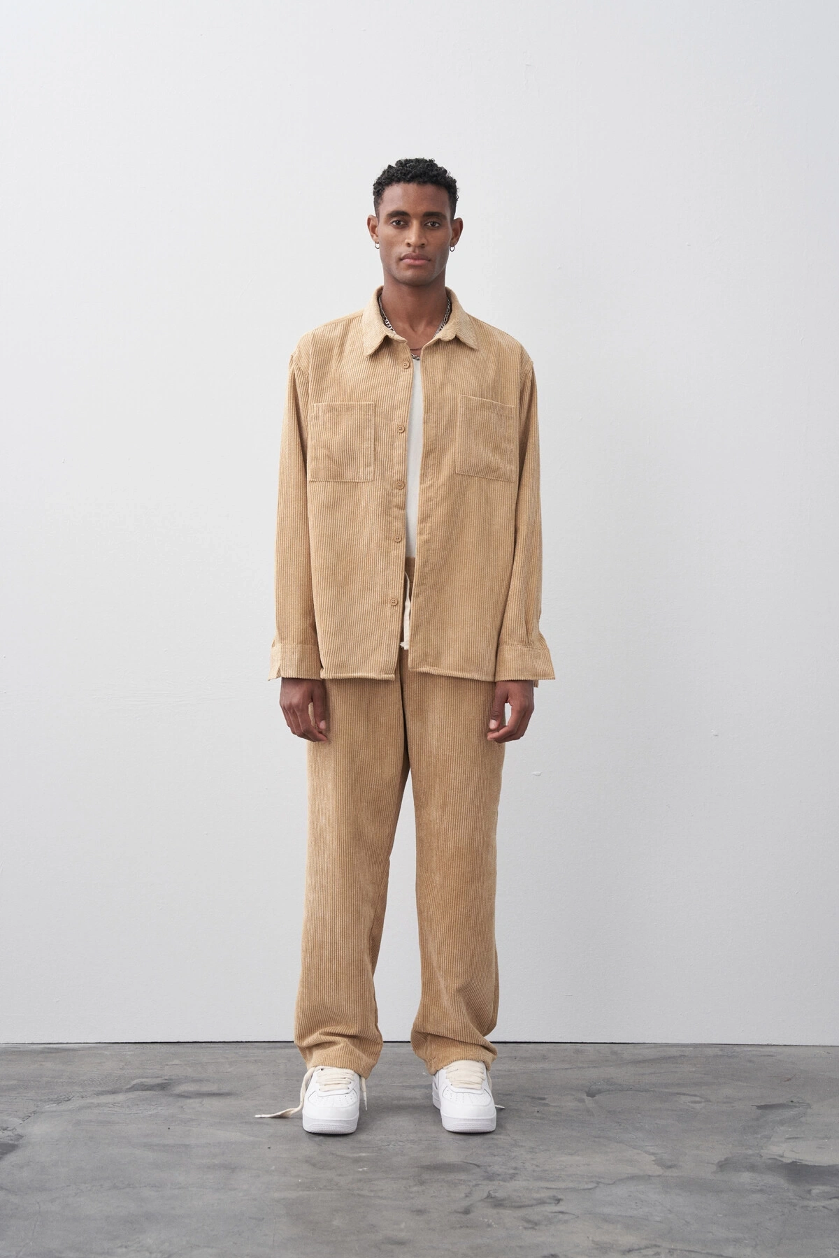 Erkek Owersize Salaş Kesim Fitilli KadifeTakım -Taş