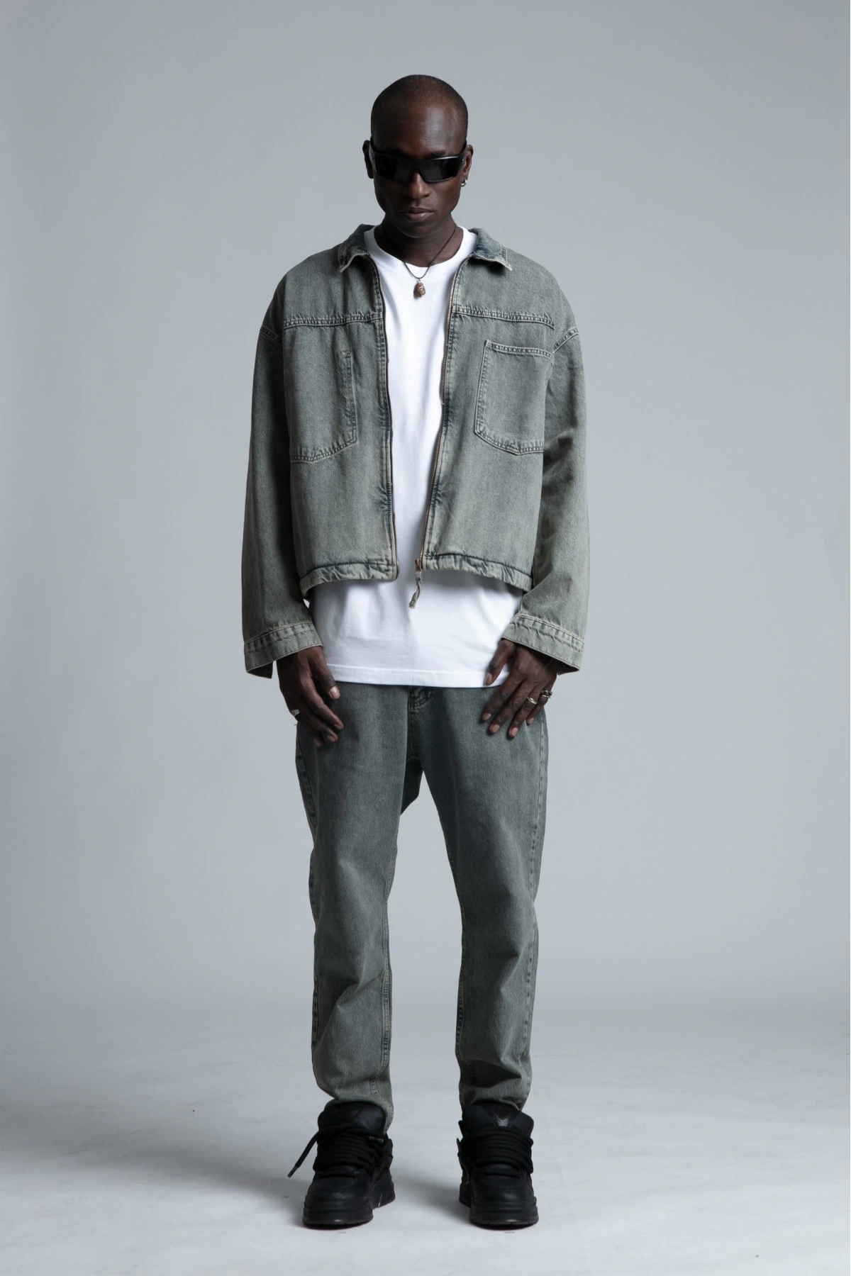 Erkek Owersize Tek Cep Kot Gömlek- Taş