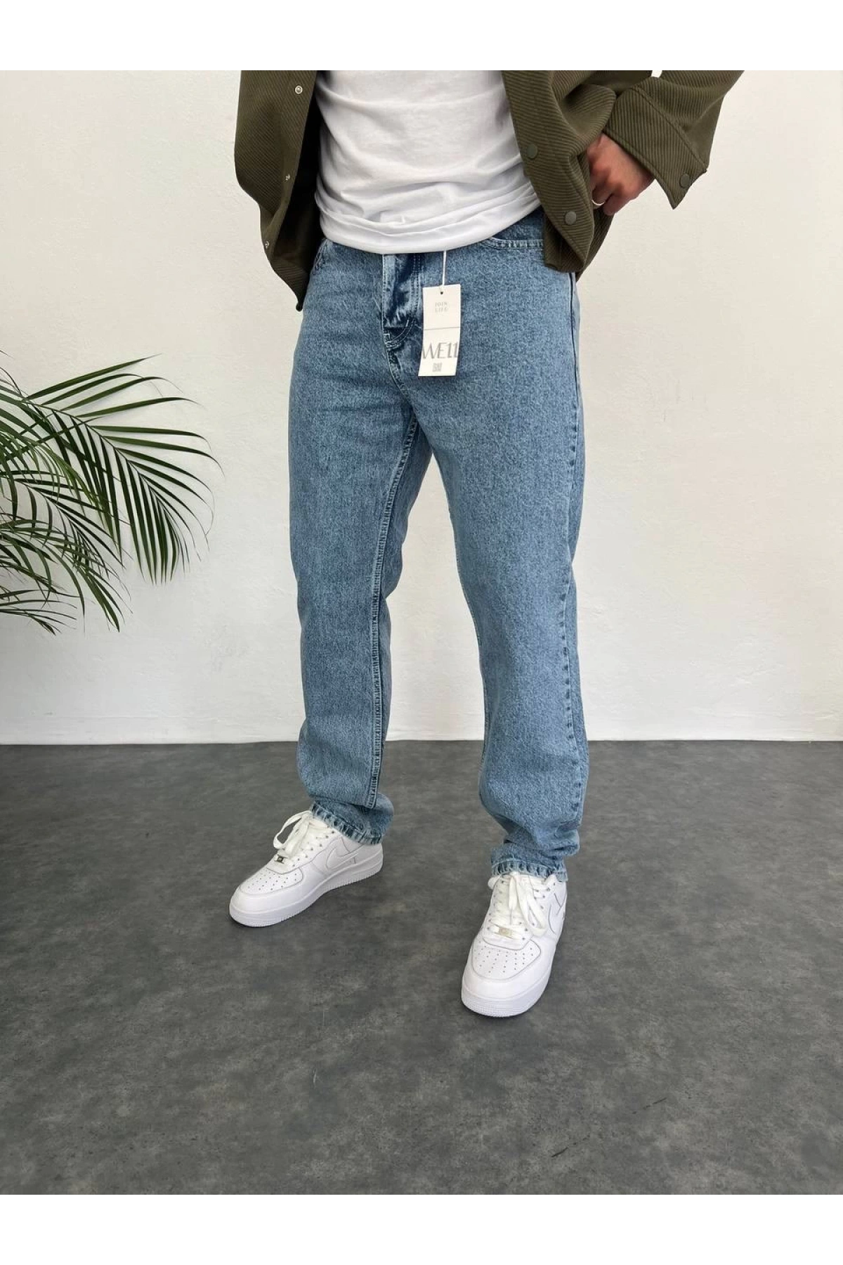 Erkek Rahat Kalıp Baggy Kar Yıkamalı Kot Pantolon - Mavi