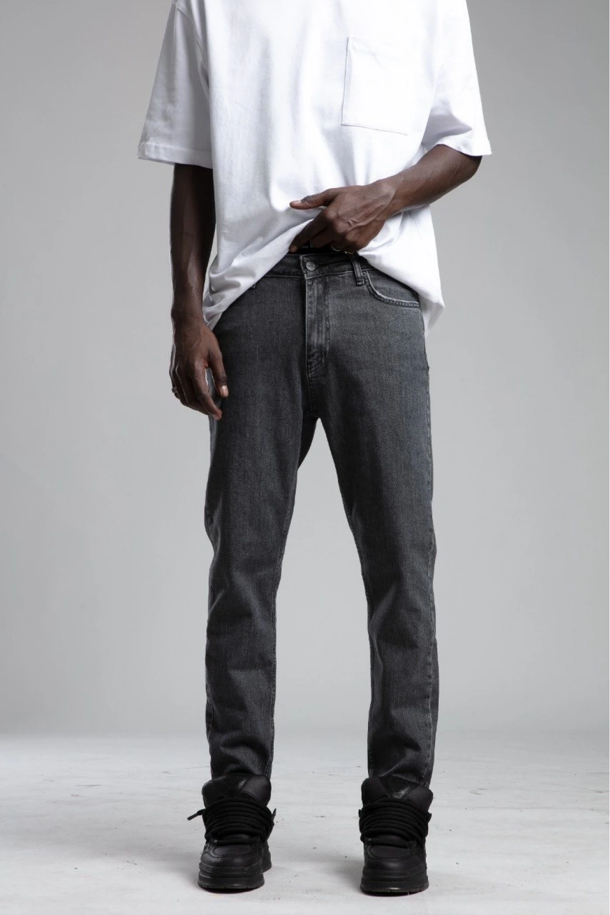 Erkek Rahat Kalıp Bagy Kot Pantolon -Koyu Gri