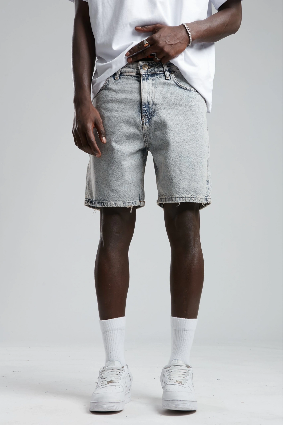 Erkek Rahat Kesim Kar Yıkamalı Kot Şort -Acık Mavi