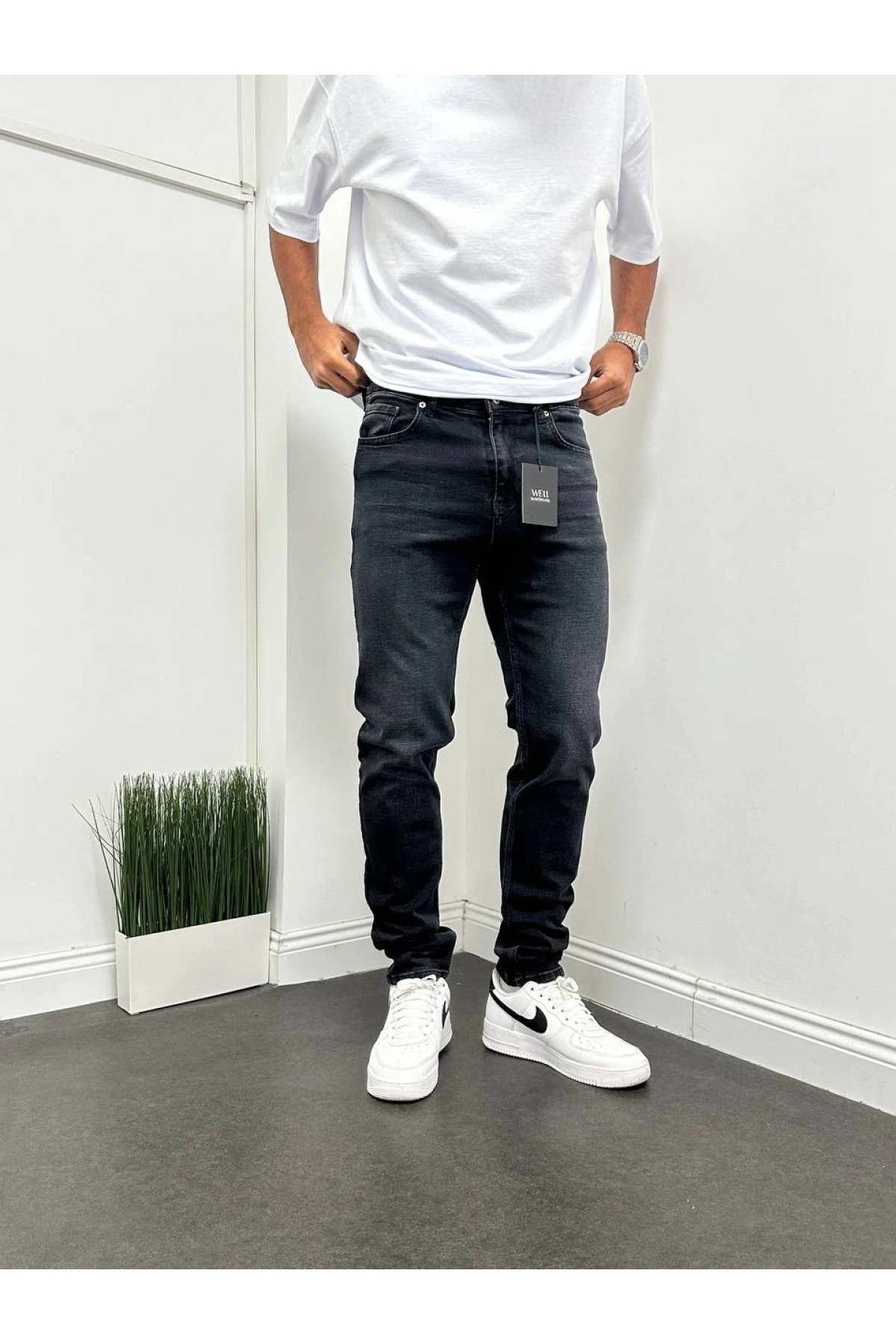 Erkek Regularfit Likralı Kot Pantolon - Füme