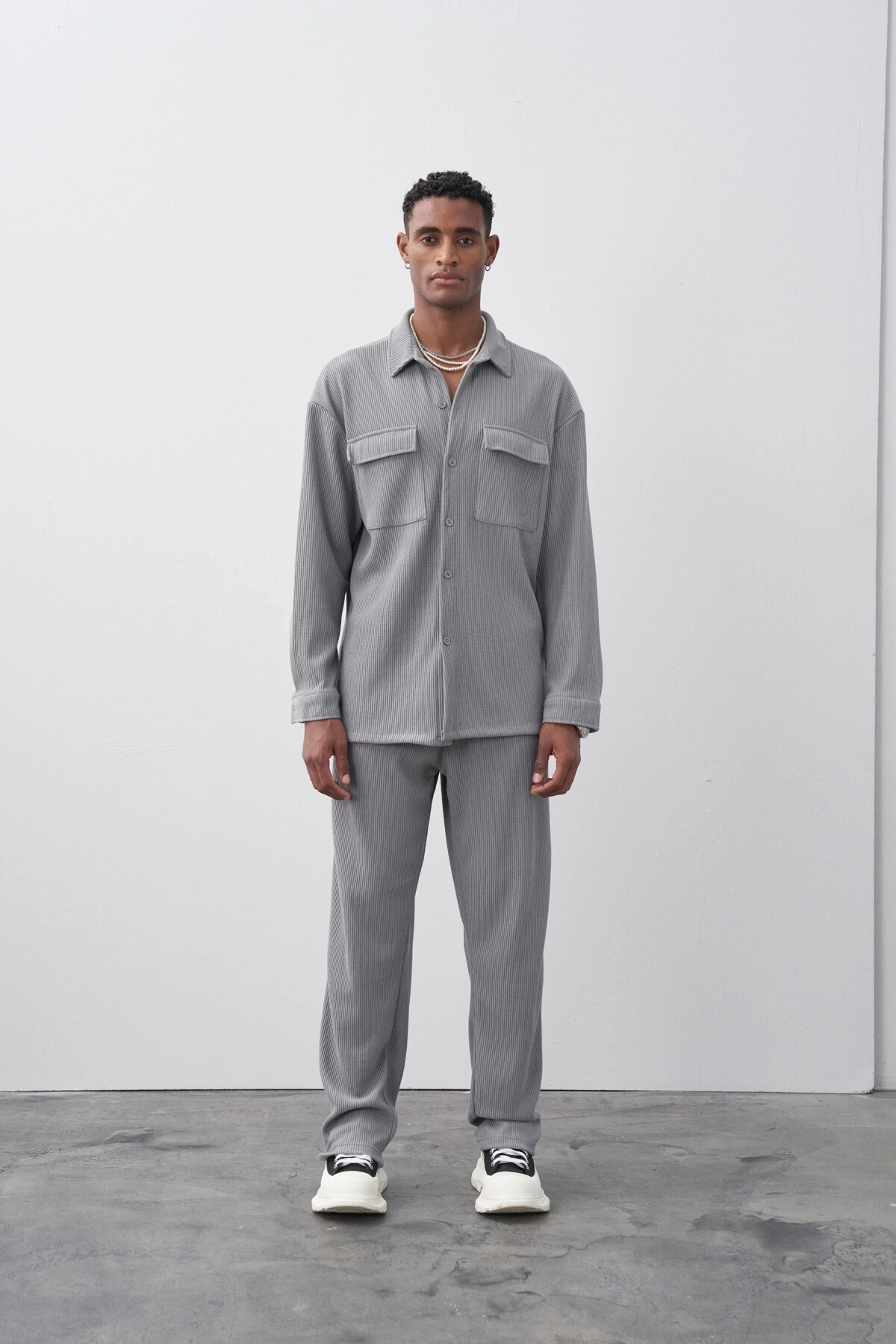 Erkek Salaş Kesim Fitilli KadifeTakım Pantolon - Gri