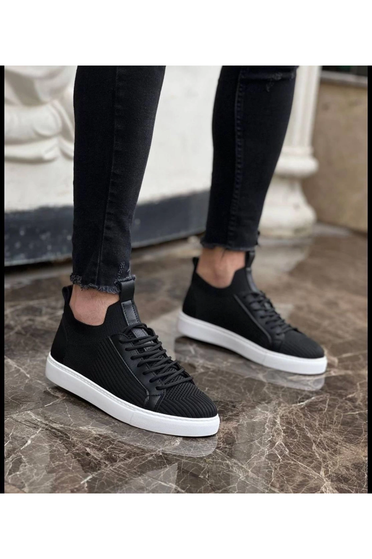 Erkek Tarz Casual Sneaker Günlük Spor Bez Ayakkabı -Siyah-Beyaz
