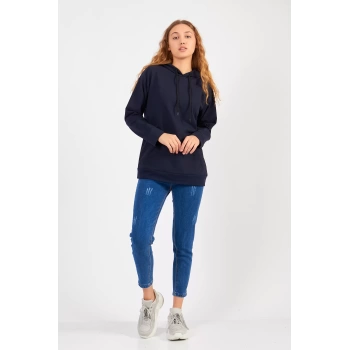 Bisiklet Yaka Owersıze Kapüşonlu Sweatshirt -Siyah