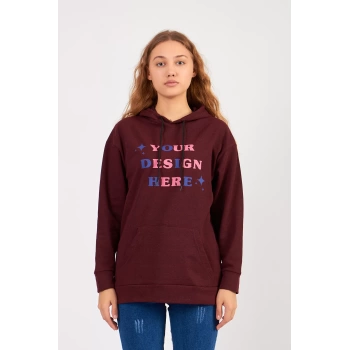 Bisiklet Yaka Owersıze Kapüşonlu Your Baskılı Sweatshirt -Kahverengi