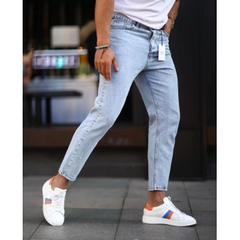 Erkek Boy Frend Likrasız Kot Pantolon-Acık Mavi