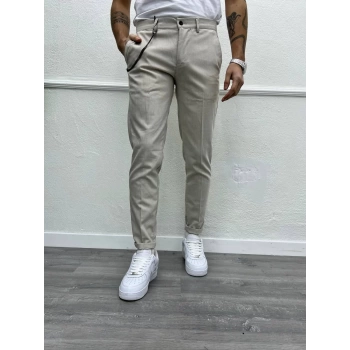 Erkek Dar Kesim Likralı Kumaş Pantolon - Bej