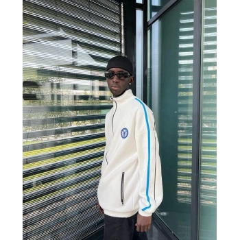 Erkek İçi Şardonlu Chelsea Baskılı Fermuarlı Sweatshirt - Beyaz