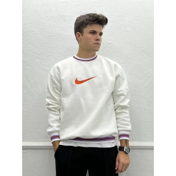 Nike Baskılı Ribanalı İç Kısmı Şardonlu Oversize Sweatshirt - Beyaz