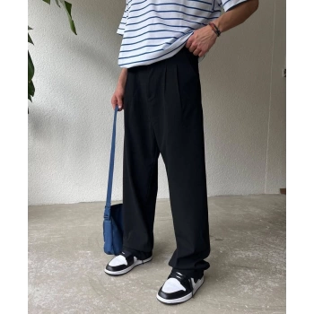 Erkek Beli Lastikli Likralı Kumaş Bagy Pantolon-Siyah