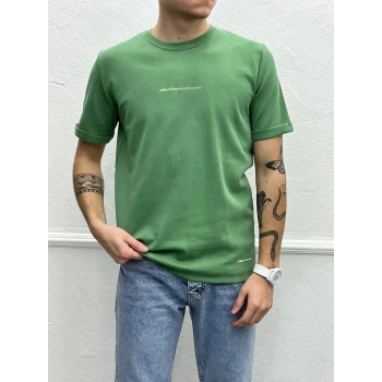 Erkek Normal Kesim Bisiklet Yaka Likralı Daily Baskılı Tişört-Yeşil