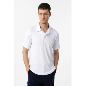 Erkek Polo Yaka Örme Kumaş Triko Thişört-Beyaz
