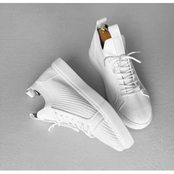 Erkek Sneakers Bağcıklı Triko Spor Ayakkabı-Beyaz