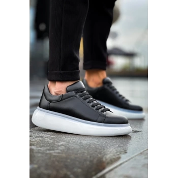 Erkek Sneakers Şeffaf Taban Günlük Spor Casual Ayakkabı -Siyah -Beyaz