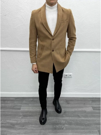 Erkek Dar Kesim İki Düğme Kaşe Kaban - Taba