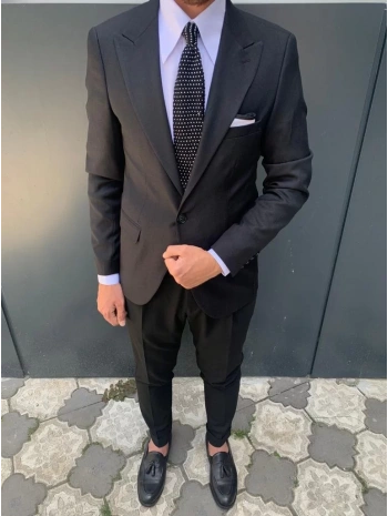 Erkek Dar Kesim Slimfit Tek Ceket - Siyah