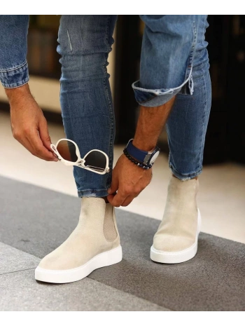 Yeni Sezon Erkek Eva Taban Deri Chelsea Bot - Bej