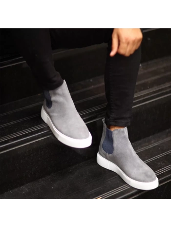 Yeni Sezon Erkek Eva Taban Deri Chelsea Bot - Gri