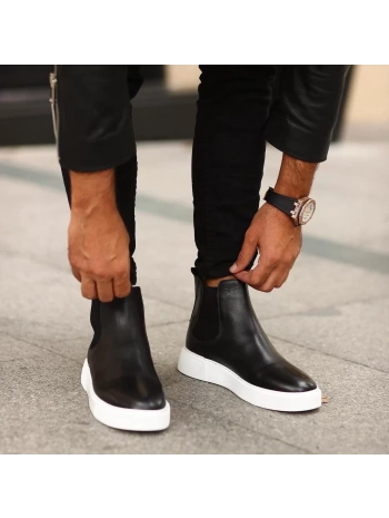 Yeni Sezon Erkek Eva Taban Deri Chelsea Bot - Siyah Beyaz