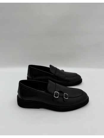 Erkek Bagcııksız Tokalı Deri Eva Taban Ayakkabı-Siyah