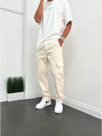 Erkek Bagy Kalıp Cepli Kargo Pantolon - Bej