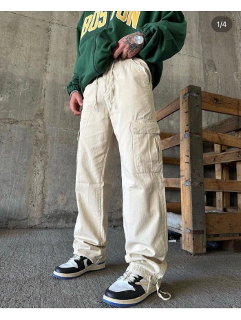 Erkek Bagy Kalıp Cepli Kargo Pantolon - Bej