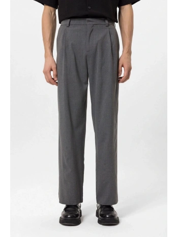 Erkek Bagy Kalıp Pileli Kumaş Pantolon -Gri
