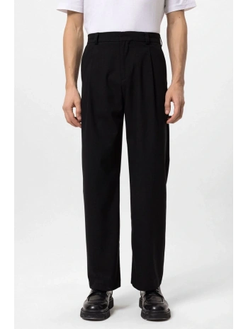 Erkek Bagy Kalıp Pileli Kumaş Pantolon -Siyah