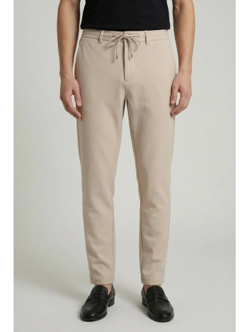 Erkek Beli Lastikli Likralı Joger Pantolon-Krem