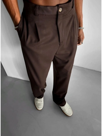 Erkek Beli Lastikli Likralı Kumaş Bagy Pantolon-Kahve