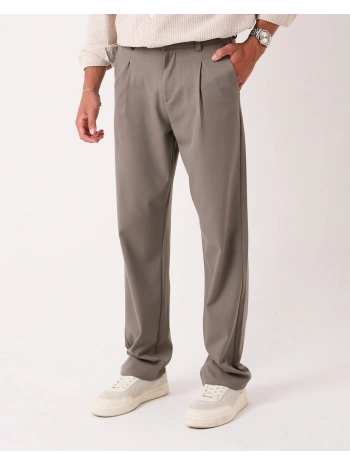 Erkek Beli Lastikli Likralı Kumaş Bagy Pantolon- Kahverengi