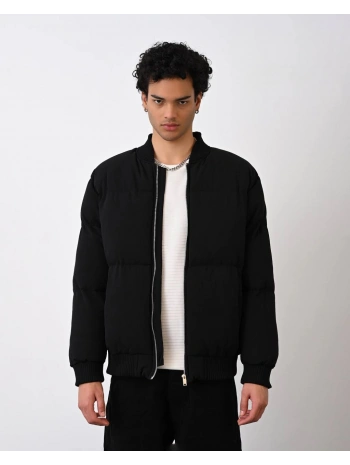 Erkek Beli Lastikli Şişme Mont-Siyah