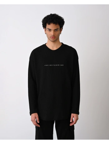 Erkek Bisiklet Yaka İnce İnsident Baskılı Sweat - Siyah