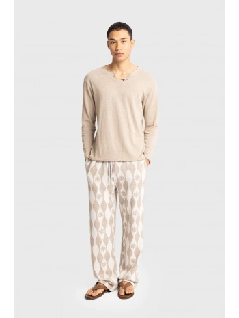 Erkek Bisiklet Yaka İnce Uzun Kol Swethsört- Bej