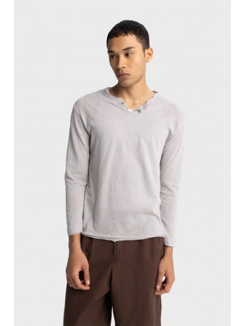 Erkek Bisiklet Yaka İnce Uzun Kol Swethsört- Gri