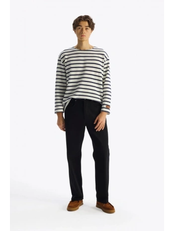 Erkek Bisiklet Yaka Uzun Kol Örme Triko - Beyaz -Lacivert