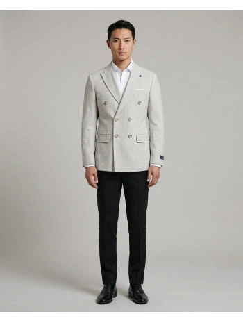 Erkek Dar Kesim Çizgili Kruvaze Tek Ceket -Gri