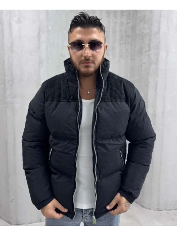 Erkek Dar Kesim Hakim Yaka Fermuarlı Şişme Mont-Siyah