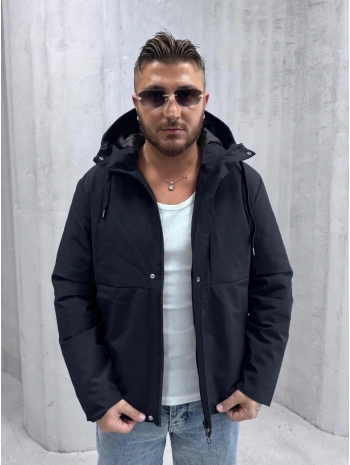 Erkek Dar Kesim Kapüşonlu İçi Kapitoneli Mont-Siyah