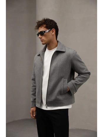Erkek Dar Kesim Kaşe Mont -Gri