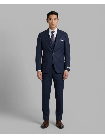 Erkek Dar Kesim Likrakı Yelekli Takım Elbise-Lacivert