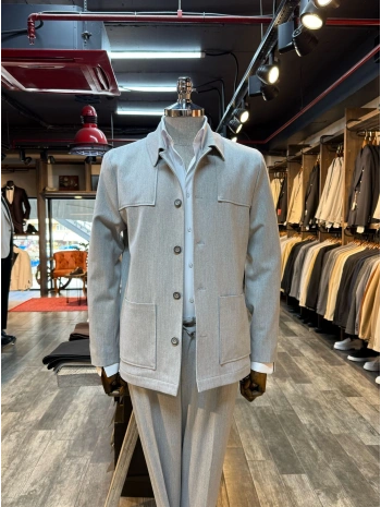 Erkek Dar Kesim Likralı Spor Takım Elbise-Gri