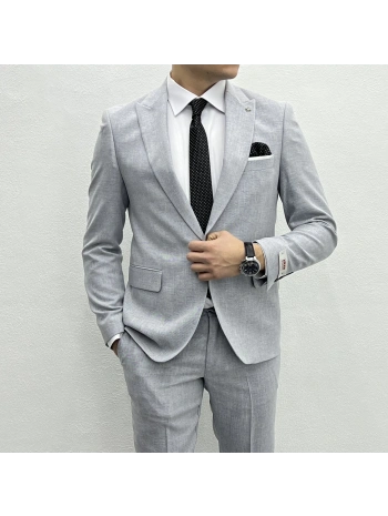 Erkek Dar Kesim Spor Takım Elbise-Gri