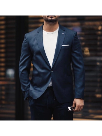 Erkek Dar Kesim Spor Takım Elbise -Lacivert